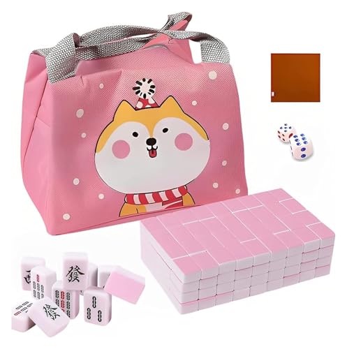 BFVAKBKYT Chinesisch Majong Set, Mahjong-Steine-Set, chinesisches Mahjong, tragbar, Mini, 144 Steine, mit tragbarer Handtasche for Reisen, Familie, Freizeit, Unterhaltung, Mahjong-Tischwürfelspiel von BFVAKBKYT