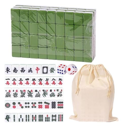 BFVAKBKYT Chinesisch Majong Set, Mini Mahjong, 144 Teile/Satz, Traditionelles Chinesisches Mahjong-Brettspiel, Familienspielzeug, Exquisit Geschnitzte Zahlen und chinesische Schriftzeichen(Green) von BFVAKBKYT