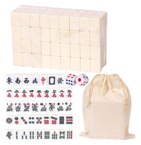 BFVAKBKYT Chinesisch Majong Set, Mini Mahjong, 144 Teile/Satz, Traditionelles Chinesisches Mahjong-Brettspiel, Familienspielzeug, Exquisit Geschnitzte Zahlen und chinesische Schriftzeichen(White) von BFVAKBKYT