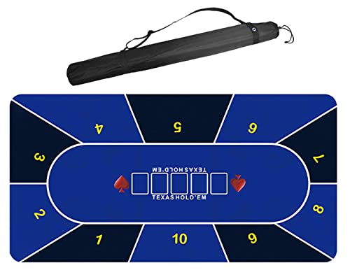 Professionelle Pokermatte für Tische, Tragbarer Texas Hold'em Pokertisch aus Gummi for 8 Spieler mit Tragetasche for Spielen der Karten(Blue,47x24inch) von BFVAKBKYT