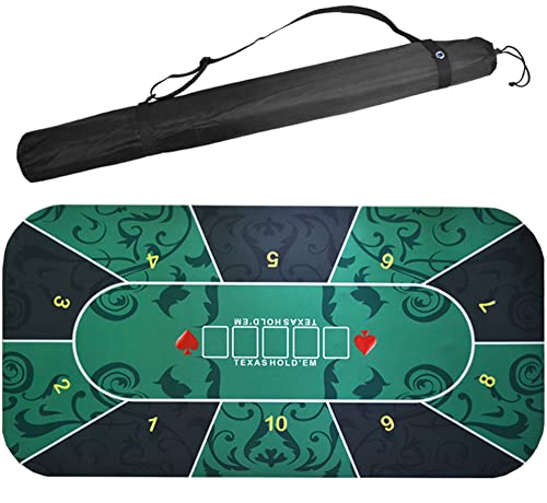 BFVAKBKYT Professionelle Pokermatte für Tische, Tragbarer Texas Hold'em Pokertisch aus Gummi for 8 Spieler mit Tragetasche for Spielen der Karten(Green,47x24inch) von BFVAKBKYT