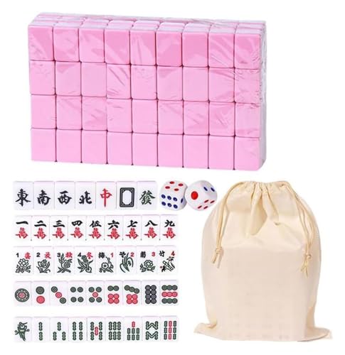 BFVAKBKYT Chinesisch Majong Set, Mini Mahjong, 144 Teile/Satz, Traditionelles Chinesisches Mahjong-Brettspiel, Familienspielzeug, Exquisit Geschnitzte Zahlen und chinesische Schriftzeichen(Pink) von BFVAKBKYT