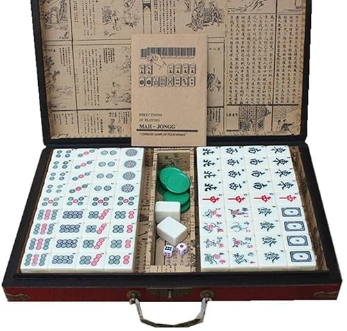 Chinesisch Majong Set, Tragbares, professionelles chinesisches Mahjong-Spiel for unterwegs, for die Familie und die Freizeit, mit Holzkoffer for Frauen und Männer, Spiel for Kinder und Erwachsene, her von BFVAKBKYT