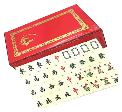 BFVAKBKYT Chinesisch Majong Set, Tragbares Mini-Reise-Mahjong mit Lederbox, 144 Melamin-Steine, chinesisches Mahjong, 2 Würfel, tragbare Größe und geringes Gewicht, unterhaltsames Geschenk von BFVAKBKYT