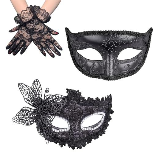 2 Stück Maskenball Masken, 1 Spitzen Handschuhe, Venezianische Maske Damen, Maske, Venezianische Maske, Venezianische Maske Herren, Masken Kostüm, Venezianische Masken, Maske Kostüm, Maske Fasching von BFYHVP