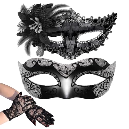 2 Stück Maskenball Masken, Venezianische Maske Damen, Venezianische Maske Herren, Venezianische Masken, Maskenball Maske Herren, Maske Karneval, Maskenball Maske Schwarz Kostüm, Maske Venezianisch von BFYHVP