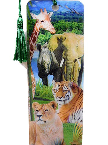 Lesezeichen Afrika Elefant Giraffe Nashorn Löwe 15,5 cm Design Bookmarks mit Kordel Deko GG 3621 von BG Lesezeichen