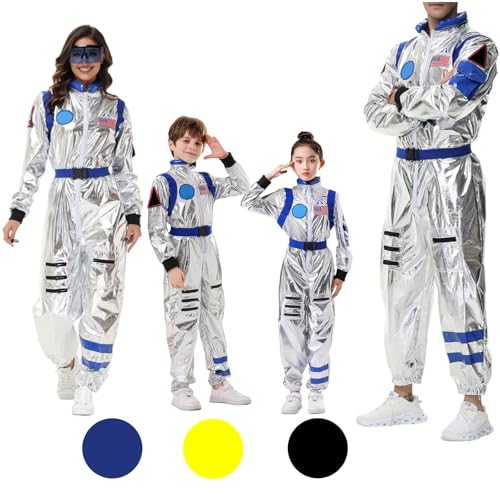 Astronauten KostüM Astronaut KostüM Kinder mit Brille und Gürtel Karneval KostüM Damen Cosplay KostüM füR Halloween & Karneval Erwachsene Und Kinder Overall Outfit Jumpsuits(Kind,Schwarz-1,XXS) von BGFIPAJG