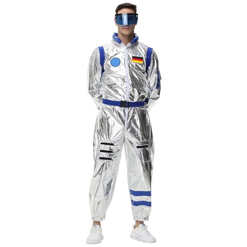 BGFIPAJG Astronaut Kostüm Herren Karneval Kostüm Herren Astronaut Kostüm Weltall Raumfahrer Anzug Spaceman Overall Outfit(b-Blau,L) von BGFIPAJG