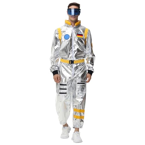 BGFIPAJG Astronaut Kostüm Herren Karneval Kostüm Herren Astronaut Kostüm Weltall Raumfahrer Anzug Spaceman Overall Outfit(b-Gelb,L) von BGFIPAJG