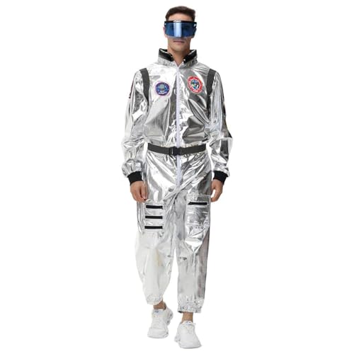 BGFIPAJG Astronauten Kostüm Herren Karnevalskostüme Herren Astronaut Kostüm Weltall Raumfahrer Anzug Spaceman Overall Outfit(Weiß-A,L) von BGFIPAJG