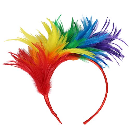 BGFIPAJG Bunt Feder Stirnband Fascinator Stirnbänder Cosplay Haarband Karneval Party Kopfschmuck Regenbogen Feder Haarreif Feder Kopfbedeckung Kostüm federrock von BGFIPAJG