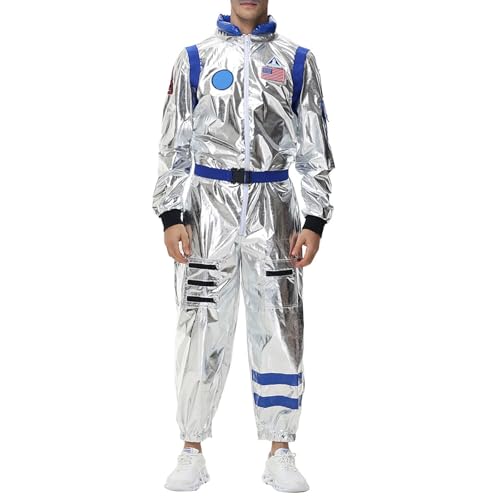 BGFIPAJG Jumpsuit Herren Karnevalskostüme Herren Astronaut Kostüm Weltall Raumfahrer Anzug Spaceman Overall Outfit(a-Blau,M) von BGFIPAJG