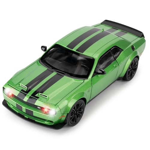 BGHSCA Kompatibel für Dodge Challenger SRT Hellcat Auto Modell, 1:22 Die-Cast Spielzeugauto mit Sound und Licht, Pull Back Modell Fahrzeug Spielzeug für Erwachsene Kinder (Grün) von BGHSCA