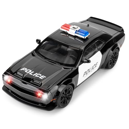 BGHSCA Kompatibel für Dodge Challenger SRT Hellcat Polizeiauto Modell, 1:22 Zinklegierung Spielzeugauto mit Sound und Licht, Pull Back Polizei Fahrzeug Spielzeug mit Rennstreifen für Erwachsene Kinder von BGHSCA