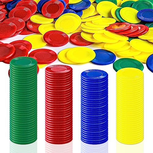 BGNXHYB 400 Stück Poker Chips Set, 4 Farben Kunststoff Pokerchips,Zähl Chips Plastechips Poker Spielkarten Spielchips, für Kinder Belohnung, Kinder Zählchips zum Lernen Mathematischer Bingospiele von BGNXHYB