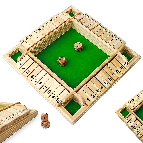 BGNXHYB Shut The Box Spiel, 4 Spieler Würfelspiel, Brettspiel aus Holz mit 2 Würfel, Mathematik Lernspielzeug, Brettspiele, Mathespiele für Kinder und Erwachsene von BGNXHYB