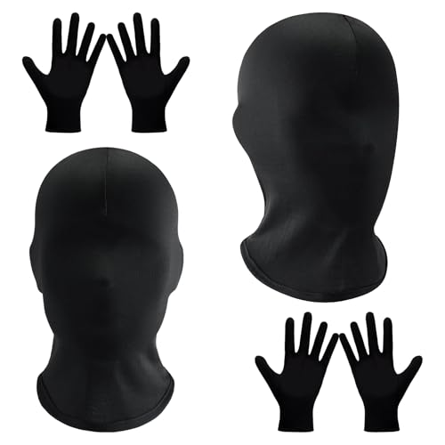 4 Stück Vollgesichtsmaske Halloween, Schwarz Spandex Kopfmaske mit Handschuhen, Kopfmaske Schwarz Gesichtslose, Unisex Gesichtslose Maske, für Halloween Karneval Party Cosplay Kostüm Accessoire von BGTLJKD