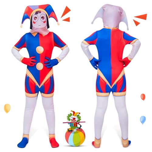 BGTLJKD Clown kostüm Kinder Clown Kostümzubehör Zirkus kostüm Kinder Halloween Jumpsuit Anzug Clowni mit Lustige Maske Karneval Faschingkostüme Kinder Jungen Cosplay Zirkus Requisiten (M) von BGTLJKD