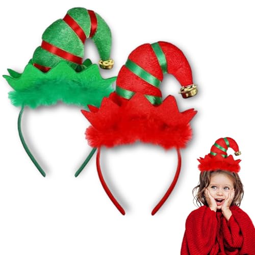 BGTLJKD Elfenhut Stirnband,2 Stück Weihnachts Haarreif,Weihnachten Stirnband Stirnband Weihnachtskopfbedeckung,Weihnachtsstirnbänder Elf Party Hut,Haarschmuck für Weihnachtsfeiern Cosplay von BGTLJKD