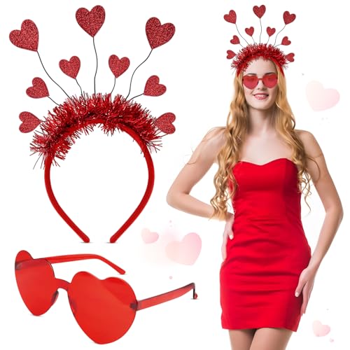 BGTLJKD Herzherzige Haarreifen, Herzchen Haarreif Rot Pailletten, Herz Randlose Sonnenbrille, Herz Brille, Herzhaarreif Rot Deko für Weihnachten Karneval Valentinstag Hochzeit Geburtstag Party von BGTLJKD