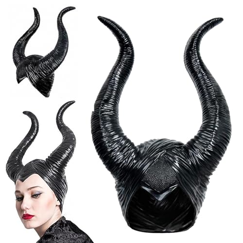 BGTLJKD Königin Hörner Helm Maleficent Hörner Horn Kopfbedeckung Maleficent Kostüm Hörner Hut Haarreif Teufelshörner Kostüm Schwarz Böse Stirnband Haarband für Karneval Maskerade Cosplay von BGTLJKD