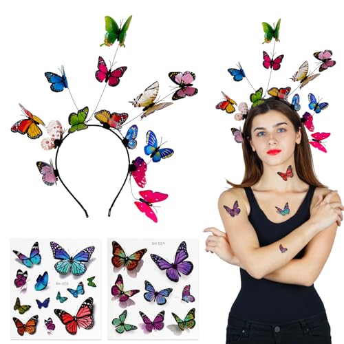 BHGT Schmetterling Stirnband für Frauen mit Aufkleber Haarreif Karneval Haarband Mädchen Schmetterling Deko Geburtstag Party Accessoires Haarschmuck Kopfschmuck Kopfbedeckung (multi) von BHGT