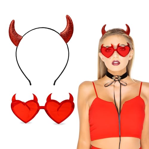 BHGT Teufelshörner Kostüm Stirnband Glitzer Teufel Kostüm Halloween Haarreif Dämon Rot Karneval Teufel Ohren Haarband Party Accessoires Kopfbedeckung Haarnadel Haarschmuck von BHGT