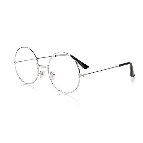 BHGT Weihnachtsmann Brille Rund Retro 60er 70er Jahre Hippie Brille Partybrille Nikolaus Weihnachten Kostümzubehör Accessoires für Karneval Fasching Mottoparty (Silber) von BHGT