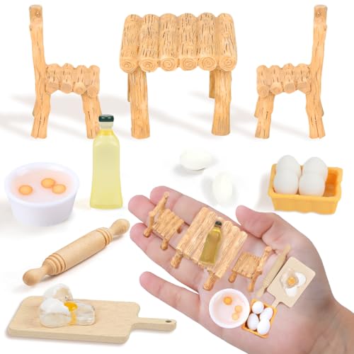 Wichtel Zubehör Backen, Wichtelzubehör Puppenhaus Zubehör Weihnachten Mini Tisch Stühle Nudelholz Ölflasche Eier Backset, Miniatur Küche Möbel Weihnachtswichtel Zubehör Miniatur von BHGWR