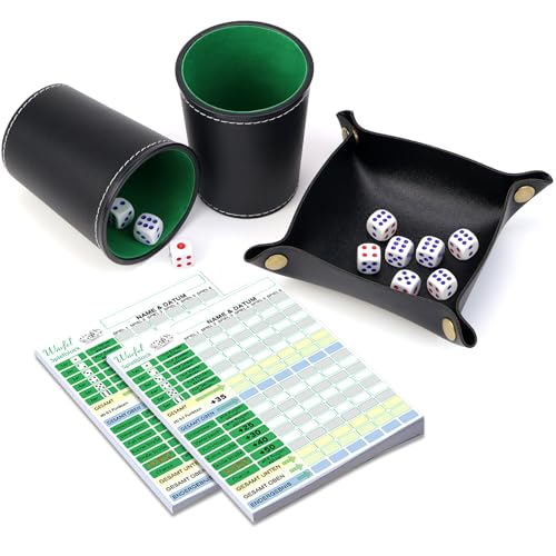 BHHTBB Kniffelbecher Set, Würfelbecher Leder mit 10 Würfeln Kniffelblock DIN A6 Knobelbecher Leder mit Kniffel Würfel und Würfelbretter für Yahtzee Liar's Dice Sic BO von BHHTBB