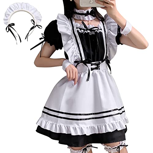 BIAOQINBO Maid Kostüm French Dienstmädchen,6Pcs Sets Anime French Maid Schürze Lolita Cosplay Faschingskostüm Frauen Kleid Outfit für Halloween Weihnachten Party Karneval von BIAOQINBO