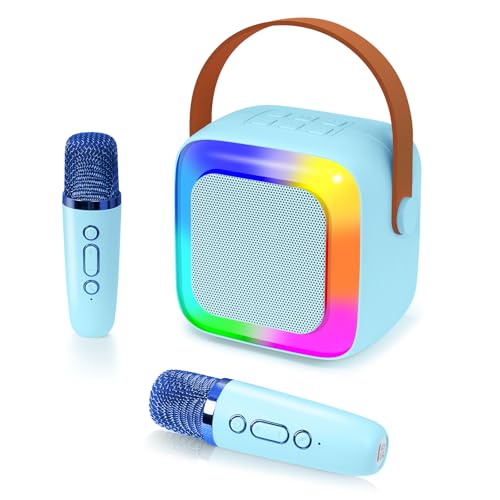 Kinder Karaoke-Mikrofon-Spielzeug, tragbarer Bluetooth-Lautsprecher mit 2 kabellosen Mikrofonen, ideales Weihnachts- und Geburtstagsgeschenk für Mädchen und Jungen im Alter von 3-10 Jahren (blau). von BIBIRE