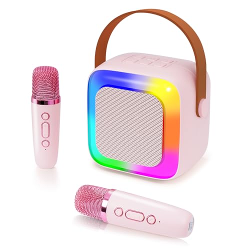 Kinder Karaoke-Mikrofon-Spielzeug, tragbarer Bluetooth-Lautsprecher mit 2 kabellosen Mikrofonen, ideales Weihnachts- und Geburtstagsgeschenk für Mädchen und Jungen von 3-10 Jahren (pink). von BIBIRE