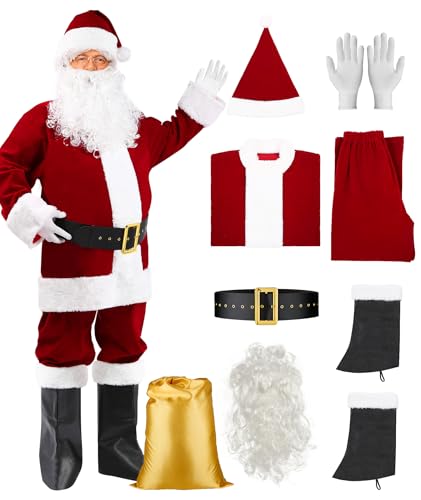 BIBOSS Weihnachtsmann-Anzug für Erwachsene, Herren, professionell, Weihnachtsmann-Kostüm für Herren, Cosplay, Weihnachtsmann, 8 Stück von BIBOSS