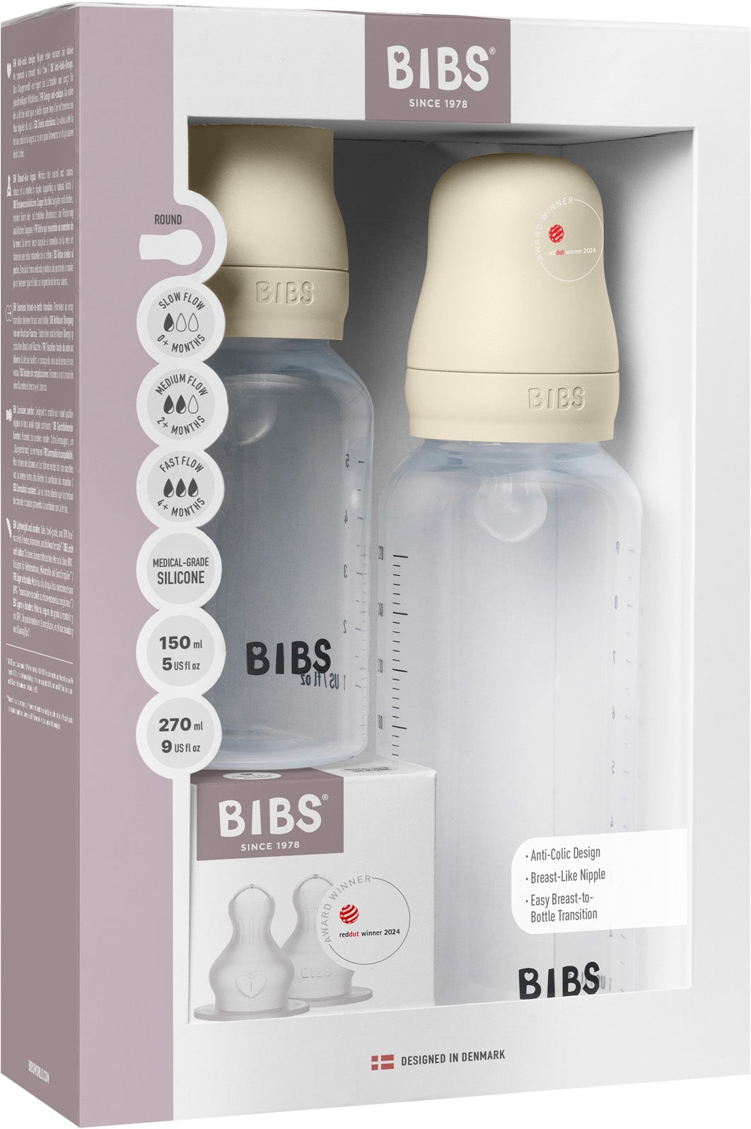 BIBS Grow and Flow Fläschchen Set Silicone 150/270 ml, Ivory von BIBS