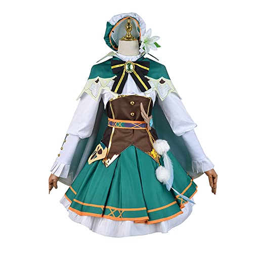 GenshinImpact Venti Cosplay Outfits Frauen Venti Kleid Umhang Umhang Anzug Hut Komplettes Set Halloween Kostüm (Kleid Anzug, XXXL) von BICOPU