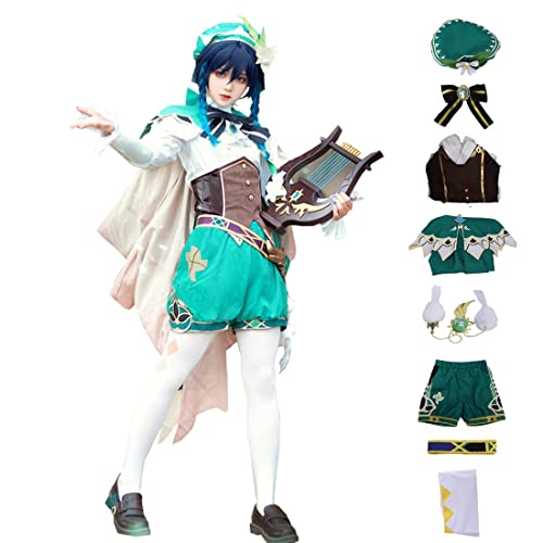 Venti Cosplay Outfits Frauen Venti Kleid Umhang Umhang Anzug Hut Komplettes Set Halloween Kostüm (Shorts Anzug, XL) von BICOPU