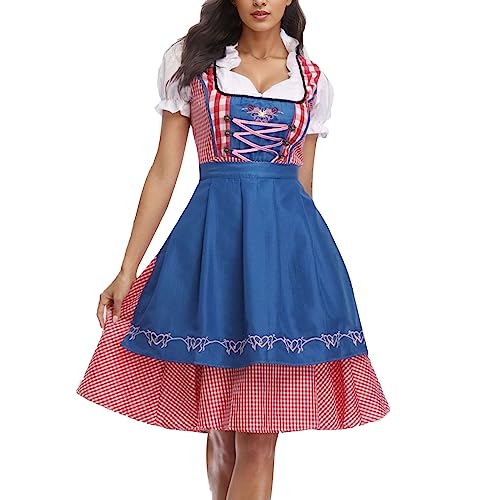 BIEDONGDA Damen Oktoberfest Maid Outfit Bayerische Arbeitskleidung für Kellnerinnen A-Linie Midikleid Traditionelle Festtracht Cosplay Karneval Mottoparty Kleider Schauspielerische Kleidung von BIEDONGDA