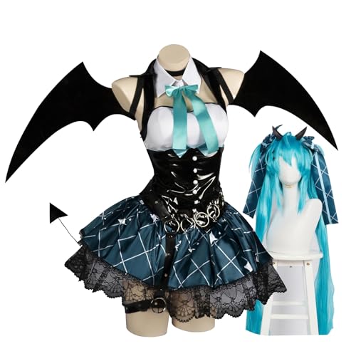 BIEGMAI Cosplay Kostüm Kleiner Teufel Outfit Kleid Uniform Komplettes Set Zubehör Frauen Halloween Karneval Dress Up Party (Typ 1 mit Perücke, 3XL) von BIEGMAI