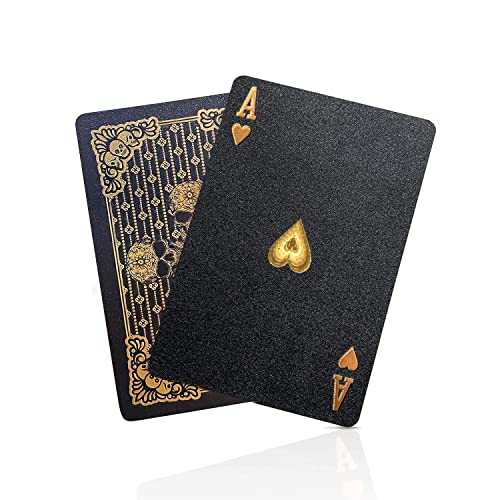 BIERDORF Schwarzer Diamant Kunststoff Pokerkarten Plastik wasserdichte Spielkarten- 1 Deck von Spielkarten Plastik-Goldener Schädel von BIERDORF