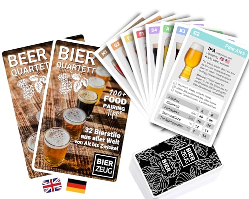 Das Bier-QUARTETT | Das ultimative Bier-Lernspiel | 32 Bierstile aus Aller Welt von Alt bis Zwickel | 100+ Food-Pairing-Tipps | 2-4 Spieler von BIERZEUG