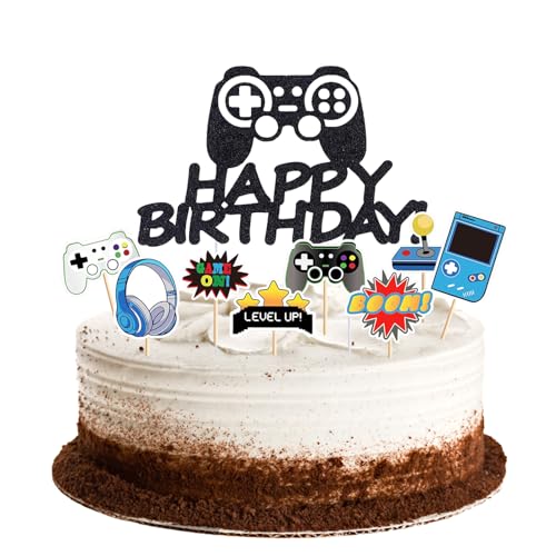 BIEUFBJI Videospiel-Kuchenaufsatz 9 Stück Videospiel Happy Birthday Kuchen Topper Dekorationen Picks für Kinder Gaming Themed Birthday Party Supplies von BIEUFBJI