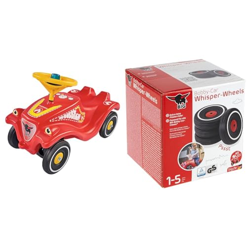 BIG-Bobby-Car-Classic Feuerwehr - Kinderfahrzeug & Bobby Car Whisper Wheels - Flüsterräder für Rutscher Autos, Reifen-Set mit Befestigungsclips und Montageanleitung, für Kinder ab 1 Jahr von BIG Spielwarenfabrik