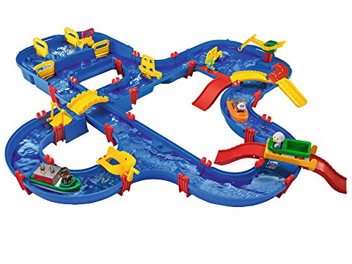 BIG Spielwarenfabrik 1650 AquaPlay - AmphieWorld - 145x156 cm große Wasserbahn, inklusive 79 Teilen, Spieleset inklusive 2 Boote, Amphibienauto und 3 Spielfiguren, für Kinder ab 3 Jahren von BIG Spielwarenfabrik