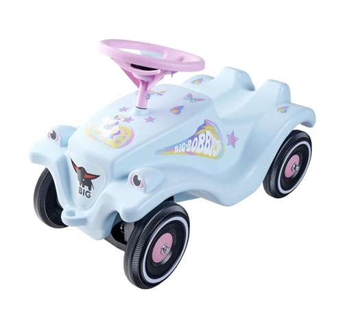 BIG-Bobby-Car-Classic Einhorn - Kinderfahrzeug mit Aufklebern im Einhorn Design, für Jungen und Mädchen, belastbar bis zu 50 kg, Rutschfahrzeug für Kinder ab 1 Jahr, Hellblau von BIG Spielwarenfabrik