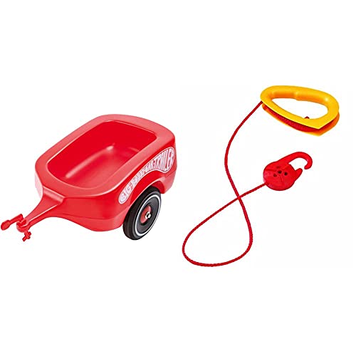 Big-Bobby-Car Trailer Rot - Bobby-Car Anhänger für drinnen und draußen, für das Big-Bobby-Car & Schleppseil mit Griff und Aufwickelrolle, passend für Big-Rutschfahrzeuge mit Anhängerkupplung, 172 cm von BIG Spielwarenfabrik