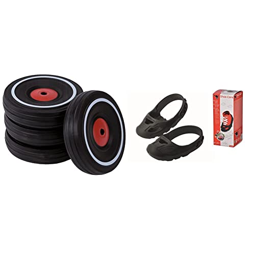 Big - Bobby Car Whisper Wheels - Flüsterräder für Rutscher Autos, Reifen-Set mit Befestigungsclips und Montageanleitung & Big - Shoe-Care Schuhschoner - für Kinderschuhe der Größe 21 bis 27, schwarz von BIG Spielwarenfabrik