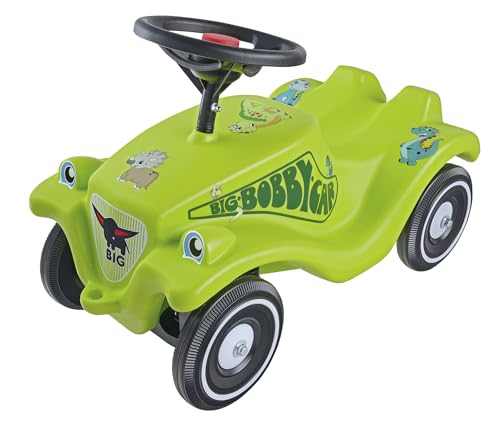 Big Bobby Car Classic Dino - Rutschauto ab 1 Jahr im bunten Dino-Design mit schwarzem Sicherheits-Lenkrad und Hupe, für Kinder ab 12 Monaten (bis 50 kg), grün mit Aufklebern von BIG Spielwarenfabrik