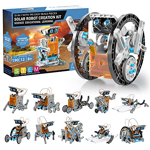 Solar Roboter Bausatz Kinder STEM Experimente 190 Stücke Lernspielzeug Geschenke, 12-IN-1 Solarenergie Kits für Jungen ab 8 9 10 11 12 Jahre Geschenke von BIGEARN